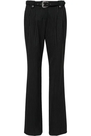 VERSACE Pinstriped logo-engraved straight trousers