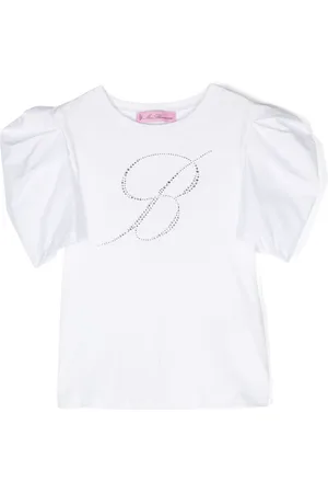 MISS BLUMARINE Logo-embellished puff-sleeve T-shirt