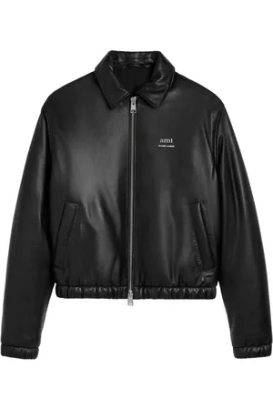 Ami Logo-lettering leather bomber jacket
