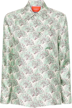 La DoubleJ Boy fans-print silk shirt