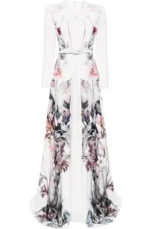 Saiid Kobeisy Floral-print belted gown