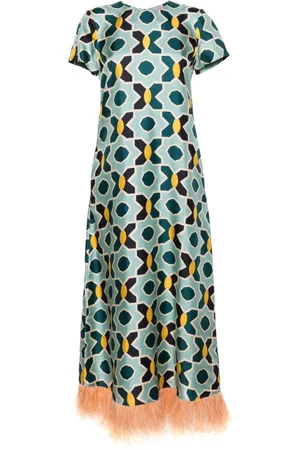 La DoubleJ Geometric-print silk swing dress