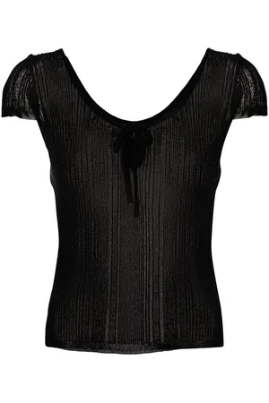 Pinko Fringed ribbed-knit T-shirt