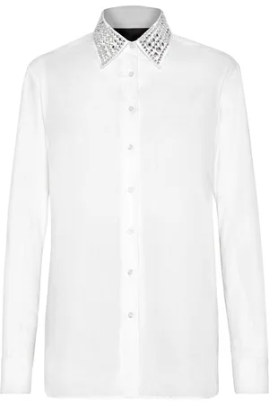 Philipp Plein Crystal embellished-collar cotton shirt