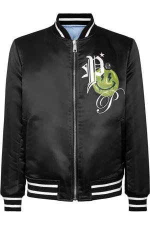 Philipp Plein Logo-print satin-finish reversible bomber jacket