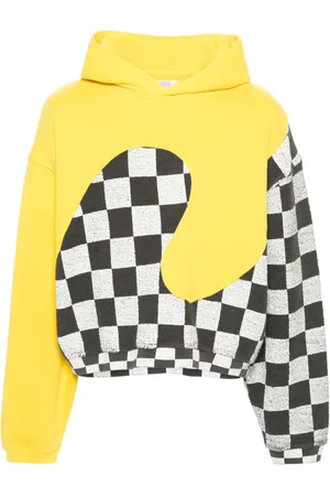 ERL Check-pattern panelled cotton hoodie
