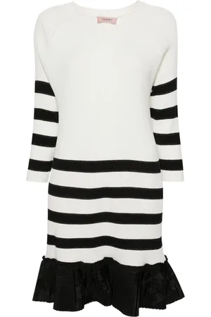 Twin-Set Stripe-print flounce-hem dress