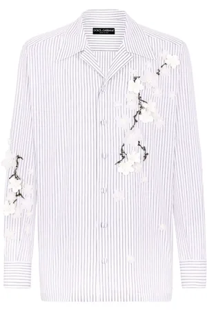 Dolce & Gabbana Floral-appliqué striped shirt