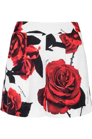 Balmain Rose-print satin shorts