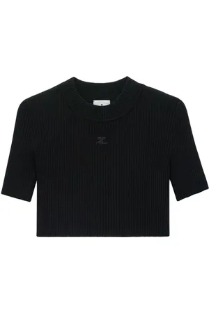 Courrèges Cropped ribbed-knit T-shirt