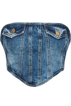Pinko Corset-style washed denim strapless top