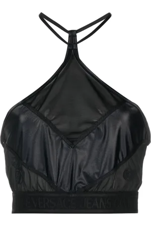 VERSACE Tulle-panelled crop top