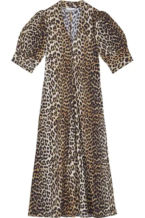 Ganni Leopard-print organic cotton midi dress