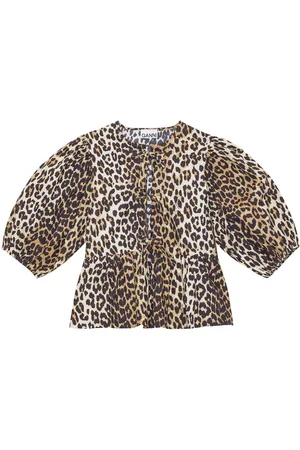 Ganni Leopard-print organic-cotton blouse