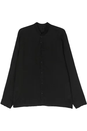 TRANSIT Ribbed-band collar linen shirt
