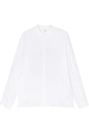 TRANSIT Ribbed-band collar linen shirt