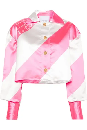 Patou Diagonal-striped cropped satin jacket