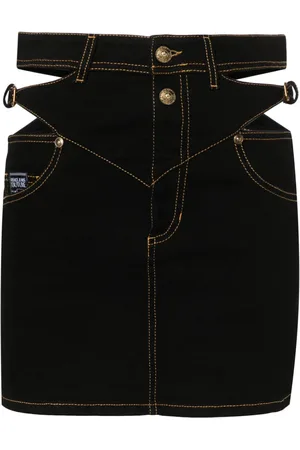 VERSACE Baroque buckle denim mini skirt