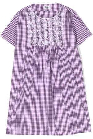 Il gufo Floral-embroidered gingham dress
