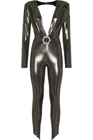 Philipp Plein Crystal-embellished lamé jumpsuit
