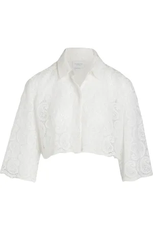 Giambattista Valli Paisley-pattern macramé cropped blouse