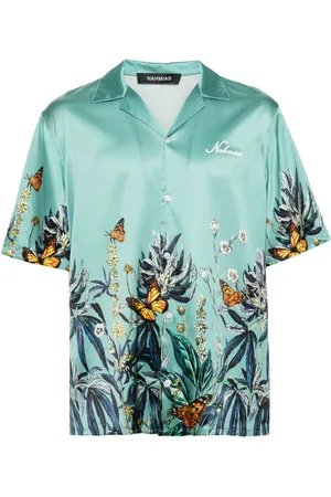 Nahmias Botanical camp-collar satin shirt