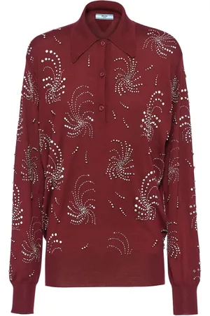 Prada Crystal-embellished cashmere polo shirt