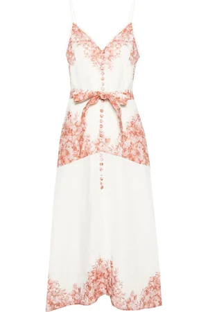Twin-Set Floral-print linen midi dress