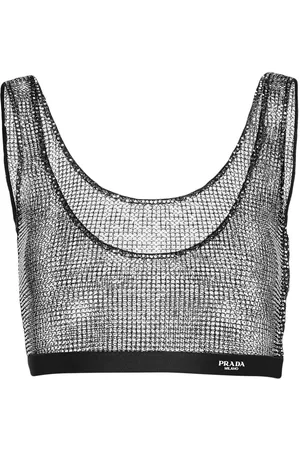Prada Rhinestone-embellished mesh crop top