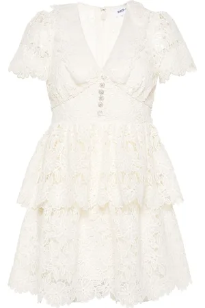 Self-Portrait Floral-macramé belted minidress