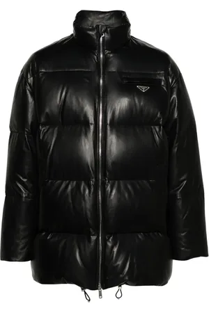 Prada Logo-plaque leather puffer coat