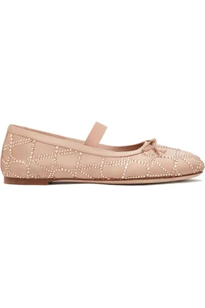 VALENTINO GARAVANI Toile Iconographe embellished ballerina shoes
