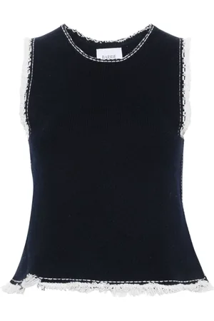 Barrie Frayed-detailing knitted top