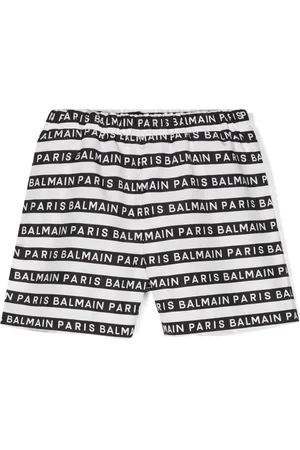 Balmain Striped logo-print swim shorts