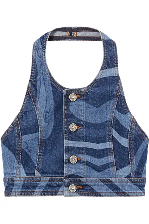 Puccini Marmo-print denim crop top
