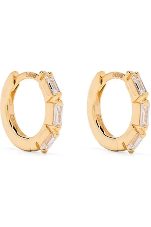 Suzanne Kalan 18kt yellow Bold Triple diamond small hoop earrings