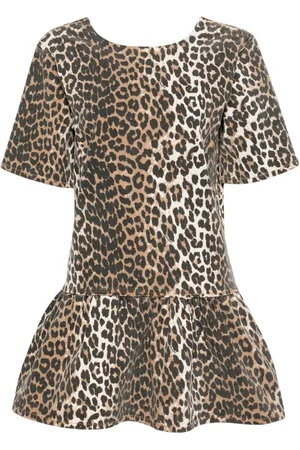 Ganni Leopard-print denim minidress