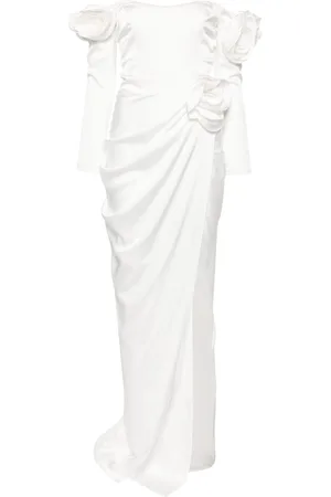 Ana Radu Floral-appliqué draped gown