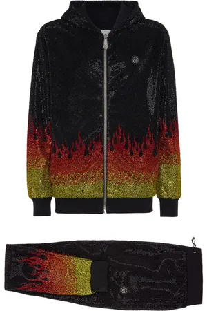 Philipp Plein Crystals Flame hooded tracksuit set