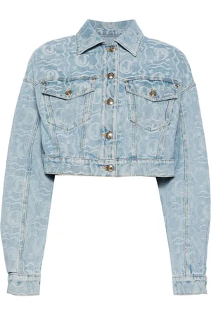 Roberto Cavalli Logo-jacquard cropped denim jacket