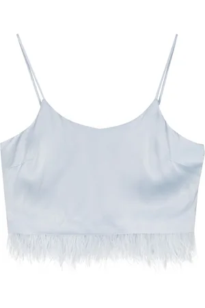Twin-Set Feather-trim satin crop top