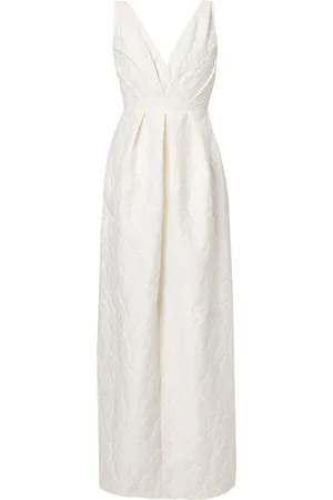 Erdem Gathered floral-matelassé gown