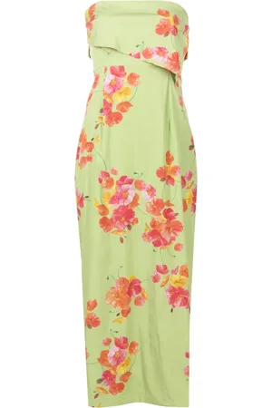 Isolda Poppy Dream floral-print strapless dress