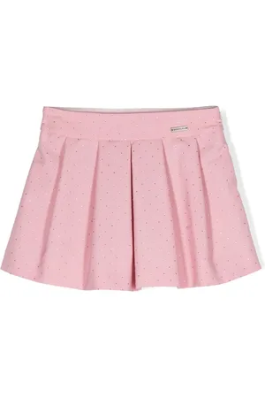 MONNALISA Rhinestone-embellished cotton pleated skirt