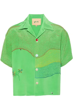 Glass Cypress Curve-embroidered silk shirt