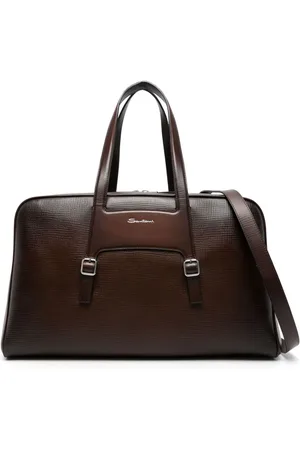santoni Logo-lettering leather holdall