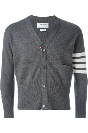 Thom Browne Short V-Neck Cardigan With 4-Bar Stripe In Medium Cashmere