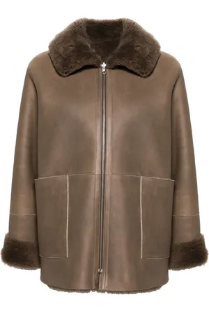 LISKA Spread-collar leather coat