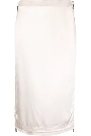 Fendi Satin-finish gabardine midi skirt