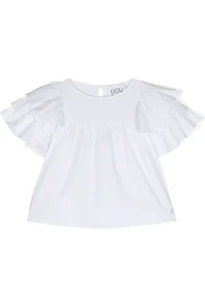 DOUUOD KIDS Ruffled-sleeves cotton blouse